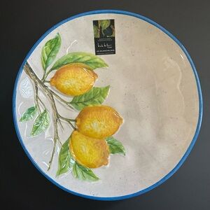 NICOLE MILLER Home Embossed Green Leaf Lemon Design Melamine Bowl